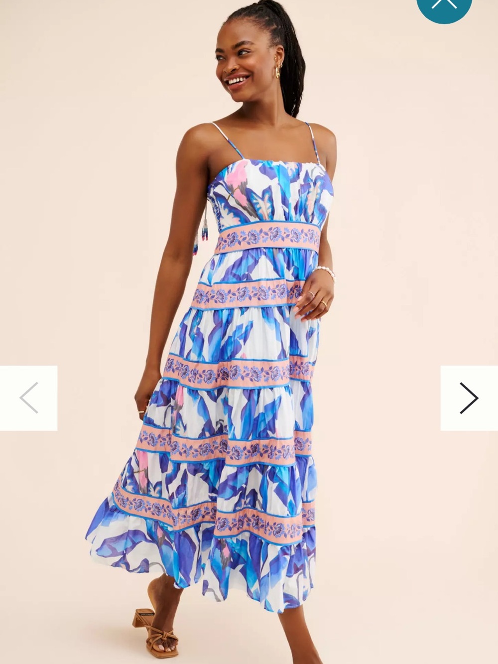 FARM Rio Blue & Pink Tiered Spaghetti-Strap Midi Dress